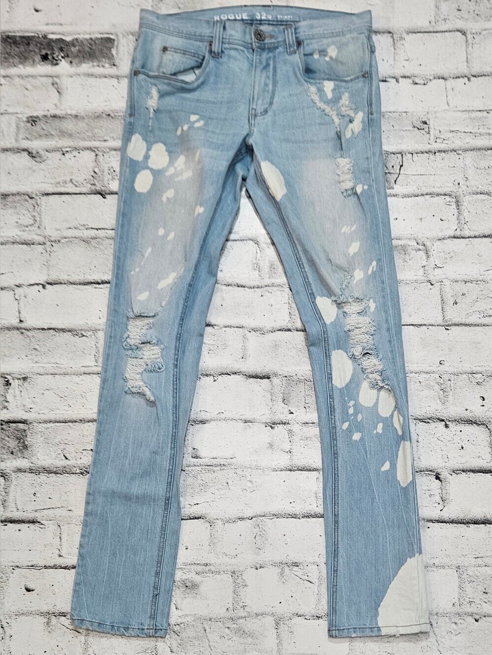 Rogue Skinny Distressed Paint Splatter Jeans Light Wash Size 32